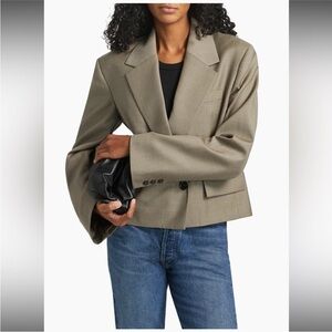 Agolde Callie Cropped Wool Blazer Tan Size Small NWT Designer Boxy Fit